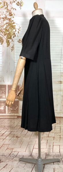 Exquisite 1930s Black Crepe Dress And Redingote Coat With Gold Filigree Buckle