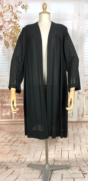 1930s Lightweight Black Crepe Coat with Pintuck and Open Work Detailing