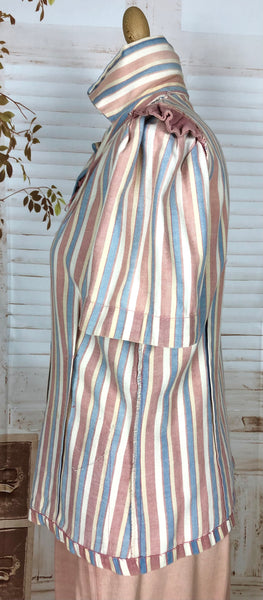 Super Rare Original Late 1930s / Early 1940s Volup Vintage Pink Candy Striped Denim Pant Suit By Edwin Blu Surf