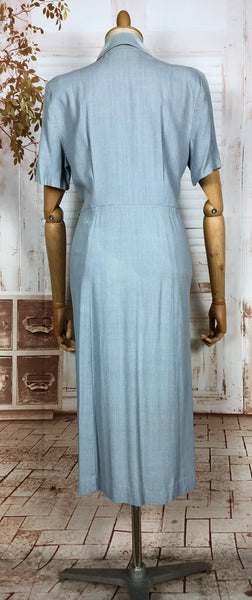 Original 1940s Volup Pinstriped Shirtwaister Dress With Sharp Dagger Collar