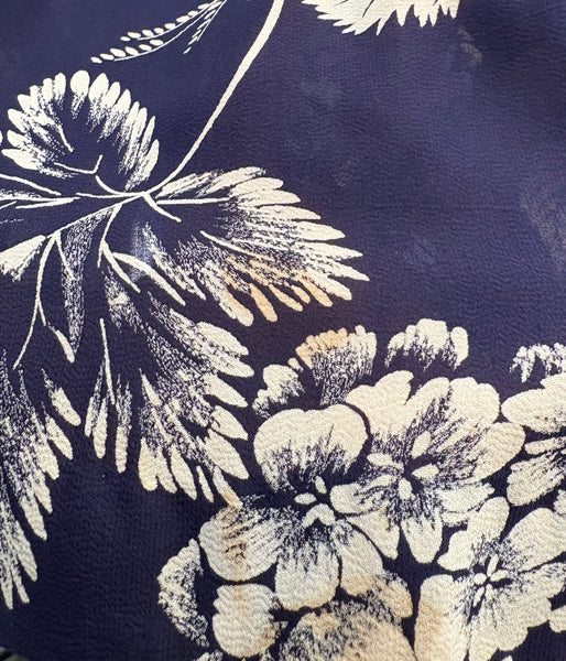 Navy Blue And White 1940s Day Dress With Large Floral Print