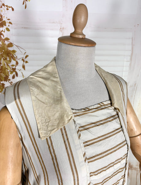 Amazing Cream and Brown Striped Silk 1920s Day Dress