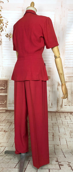 Exceptionally Rare Original 1940s Red Pant Suit By Hobbies Sportwear