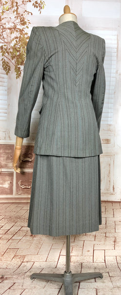 Exquisite Original 1940s Striped Blade Runner Skirt Suit - Gilbert Adrian Inspired