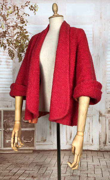 Fabulous Lipstick Red Late 1940s / Early 1950s Boucle Swing Coat