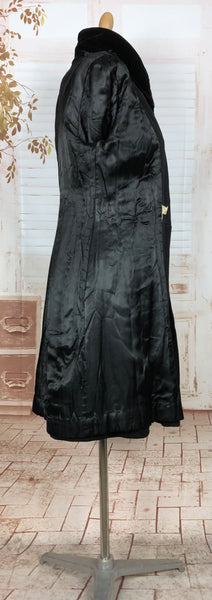 Fabulous Late 1940s Black Double Breasted Princess Coat With Belt Back