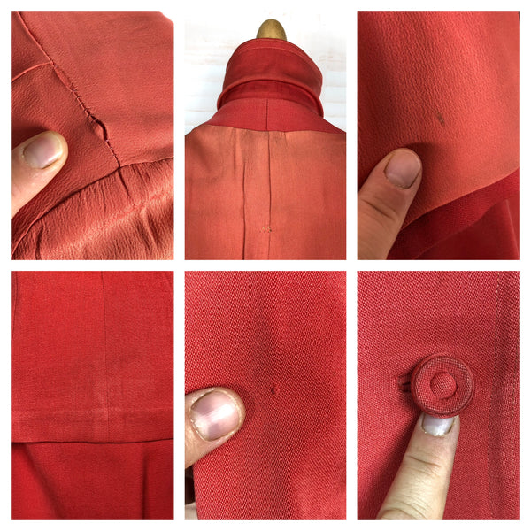 Incredible Original 1940s Vintage Coral Red Gabardine Skirt Suit By Jaunty Juniors