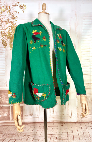 Amazing 1940s Green Mexican Tourist Jacket
