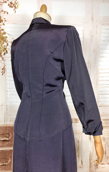Amazing Blue Striped Rayon Faille 1940s Suit Volup Capable