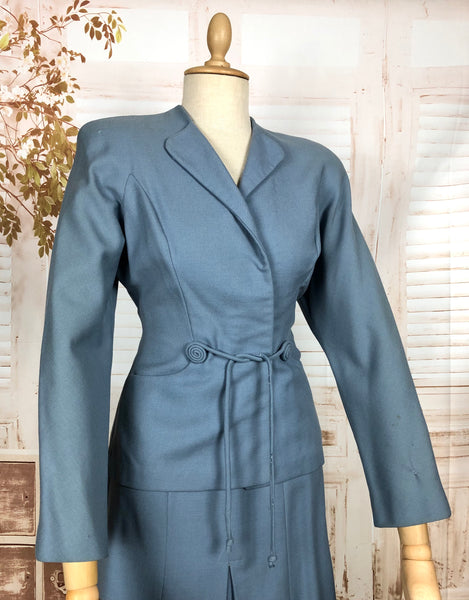 Stunning Periwinkle Blue 1940s Suit With Rouleau Waist Tie