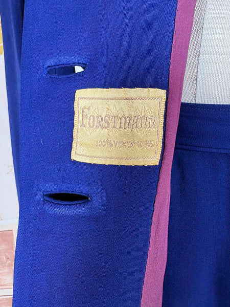 Exquisite Royal Blue 1940s Gabardine Suit With Western Stitching Detail
