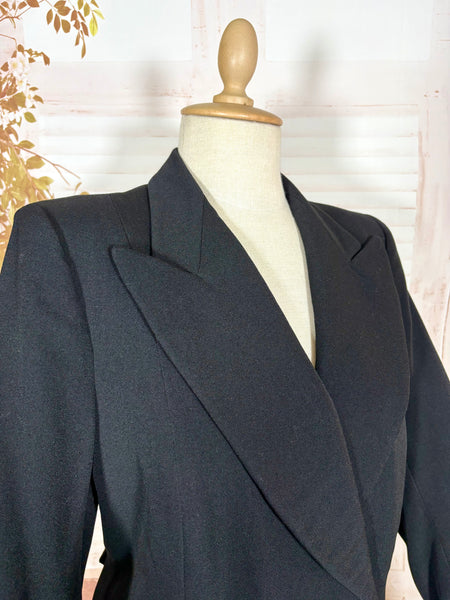 Classic Double Breasted Black 1940s Coat With Cinched Belt Back