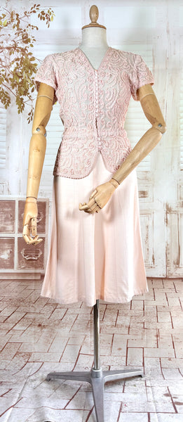 Exquisite Pale Pink Late 1930s / Early 1940s Summer Suit With Soutache Details