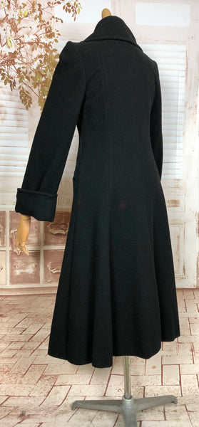 Beautiful Original 1970s Does 1940s Classic Black Princess Coat With Oversized Collar By Joseph Magnin