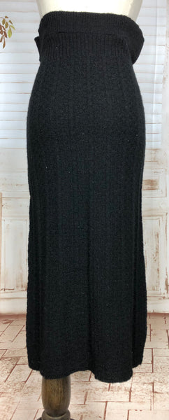 Classic Original 1950s Vintage Black Textured Knit Sweater Set With Beaded Collar