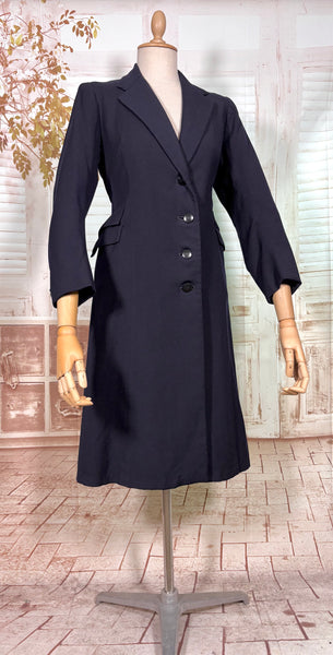 Early 1940s Navy Blue Fitted Wartime Princess Coat