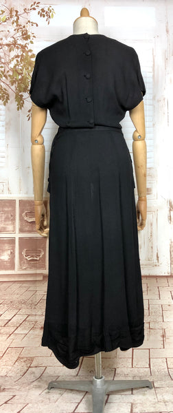 Amazing Original 1940s Vintage Black Crepe Draped Dress With Star Studded Detailing