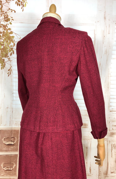 Striking Red Tweed 1940s Vintage Skirt Suit