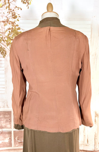 1940s Brown Gabardine Skirt Suit With Pocket Details