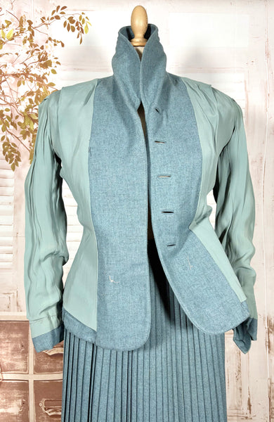 Late 1940s Teal Flecked Wool Skirt Suit with Knife Pleats – Betty Rose