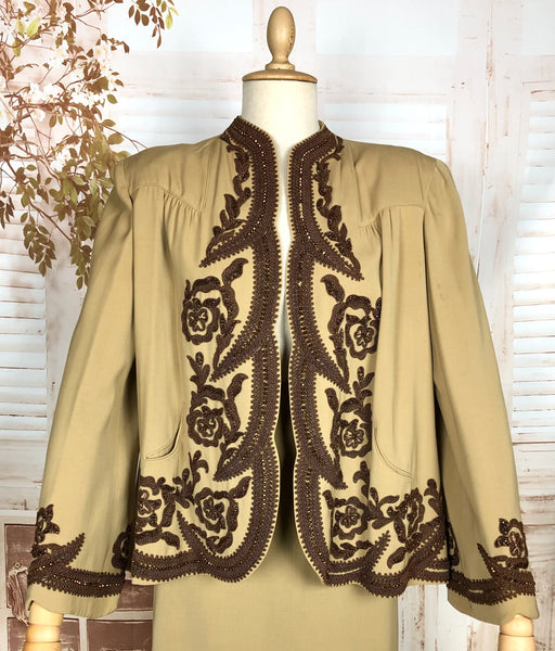 Exceptionally Rare Original 1940s Beaded Soutache Suit By Evalen Original