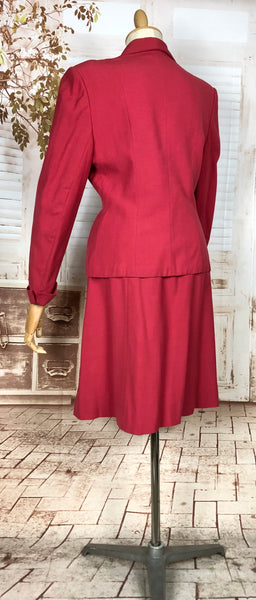 Rare Original 1940s Volup Vintage Cherry Red Gabardine Skirt Suit