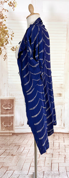 1930s Royal Blue Gold Lamé Chevron Coat | Statement Sleeve Antique Evening Coat