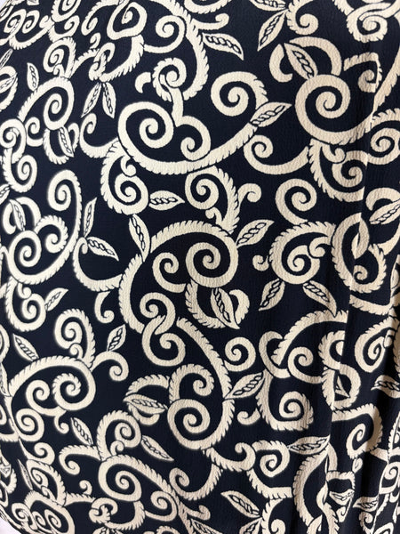 1940s Dress Suit – Scroll Print Jacket with Red Shoulder Stripe Dress