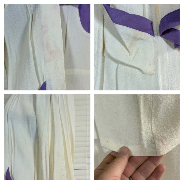 Rare White And Purple Colour Block 1930s Dress And Jacket Set
