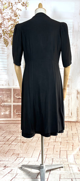 Exquisite 1930s Black Crepe Dress And Redingote Coat With Gold Filigree Buckle