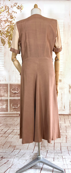 1940s Colour Block Day Dress in Mocha, Cream & Dusty Blue