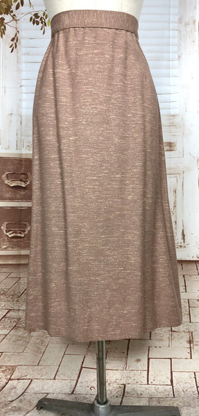 Stunning Original Vintage 1940s Nude Blush Silk Fleck Skirt Suit By Betty Rose