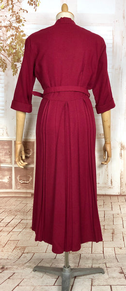 Beautiful Belted Red Late 1940s / Early 1950s Volup Dress With Pin Tuck Details