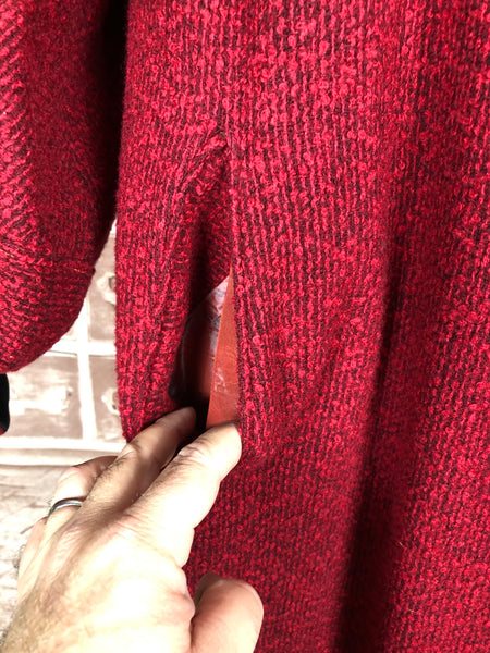 Exquisite Volup Lipstick Red 1940s Boucle Swing Coat With Huge Bishop Sleeves