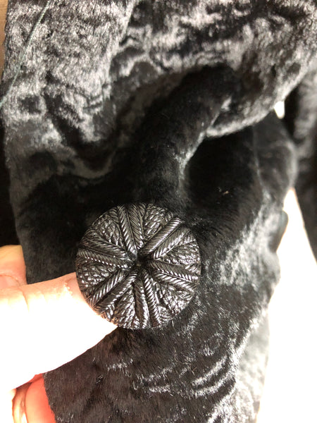 Beautiful Original 1960s Vintage Black Textured Velvet Coat With Mink Fur Collar