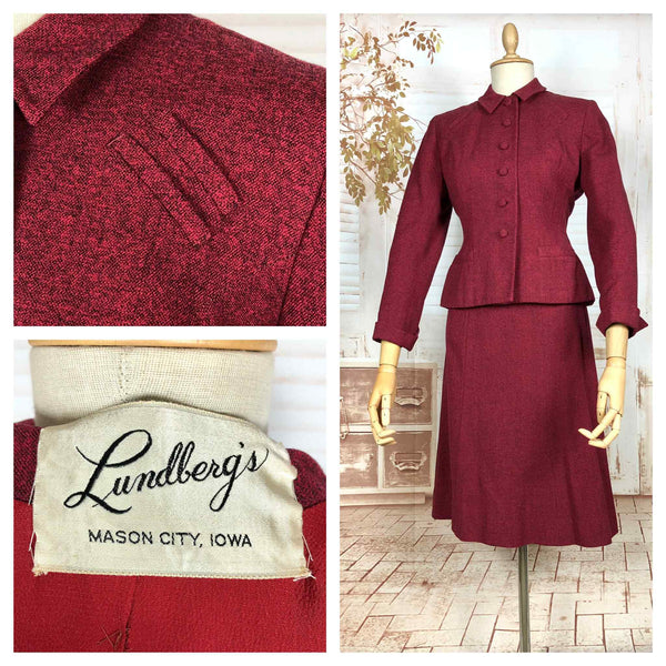 Striking Red Tweed 1940s Vintage Skirt Suit
