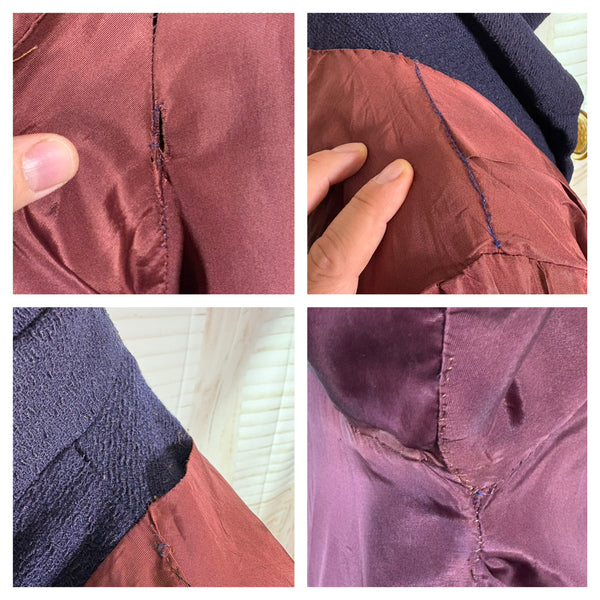 Stunning 1940s Navy Blue Boucle Swing Coat