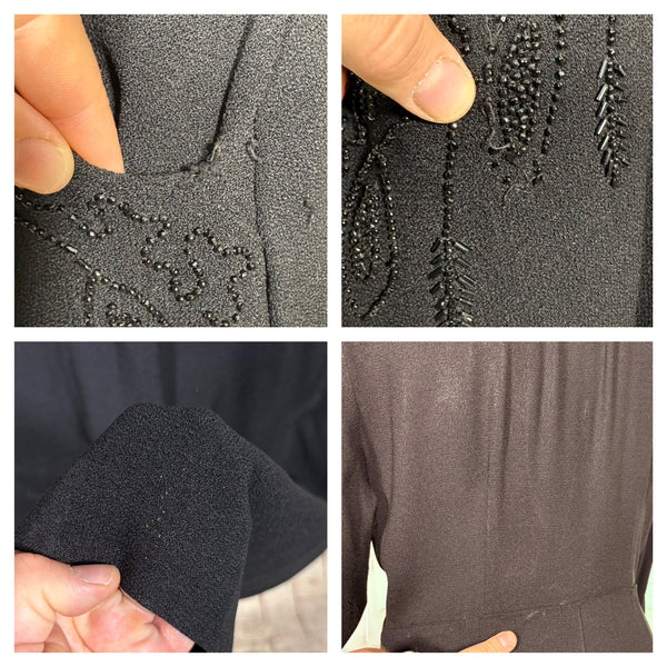 Exquisite Black Beaded 1940s Cocktail Dress