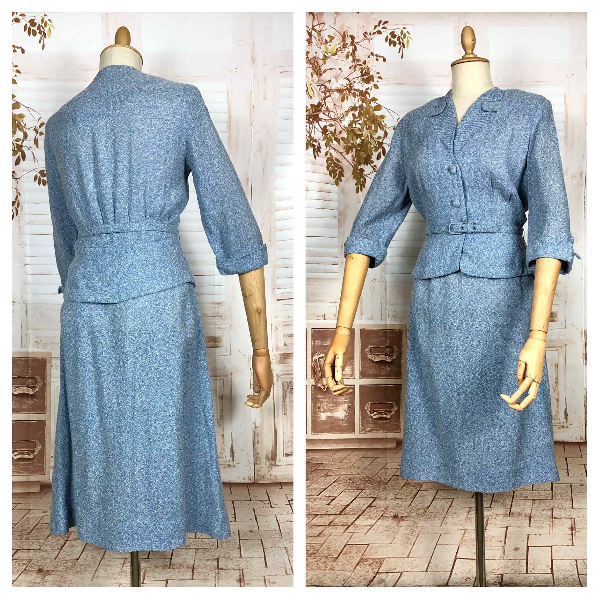 Wonderful Late 1940s Sky Blue Belted Skirt Suit