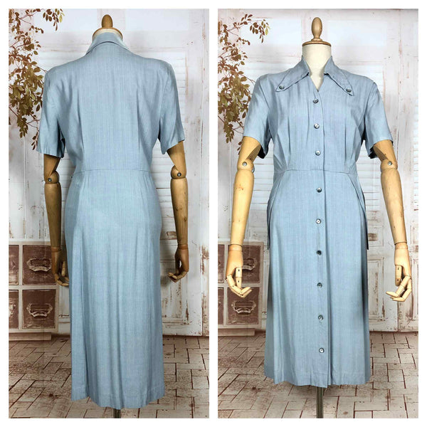 Original 1940s Volup Pinstriped Shirtwaister Dress With Sharp Dagger Collar