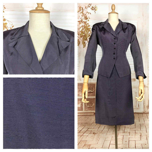 Amazing Blue Striped Rayon Faille 1940s Suit Volup Capable