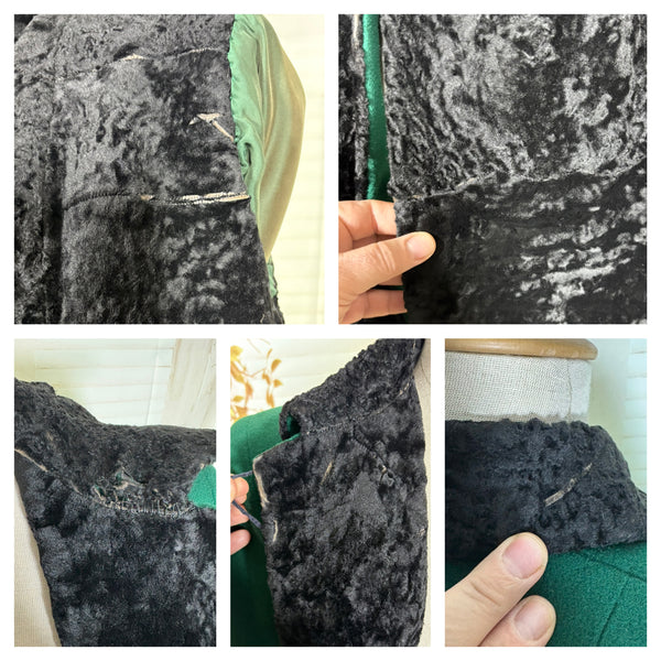 Incredible Emerald Green 1940s Coat With Astrakhan Lining