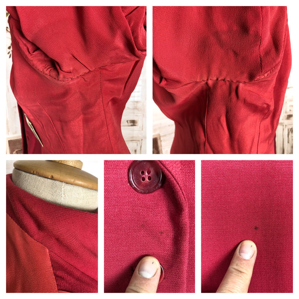 Rare Original 1940s Volup Vintage Cherry Red Gabardine Skirt Suit