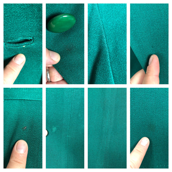 Amazing Original 1940s Vintage Emerald Green Gabardine Skirt Suit