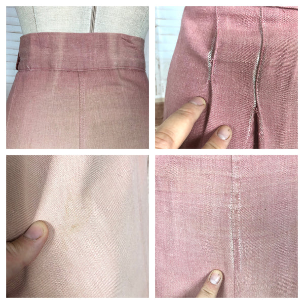 Super Rare Original Late 1930s / Early 1940s Volup Vintage Pink Candy Striped Denim Pant Suit By Edwin Blu Surf