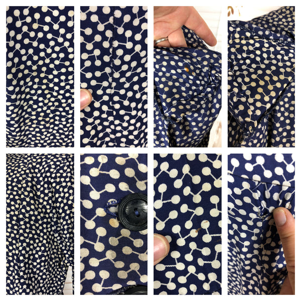 Original Early Late 1940s / Early 1940s Volup Vintage Blue And White Abstract Print Skirt Suit