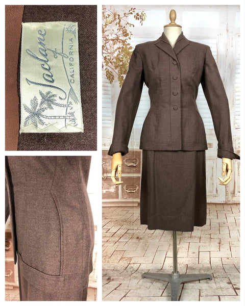 Gorgeous Milk Chocolate Brown 1940s Skirt Suit - Made in California