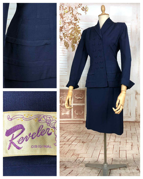 Beautiful Navy Blue Double Breasted 1940s Suit With Tiered Waist