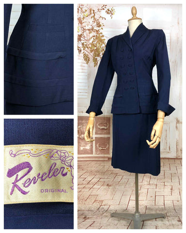Beautiful Navy Blue Double Breasted 1940s Suit With Tiered Waist