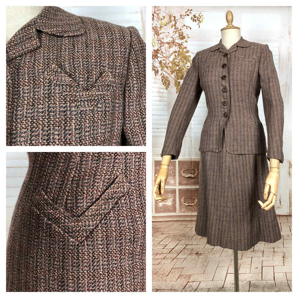 Beautiful 1940s Tweed Suit With V Pockets